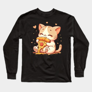 Cute kawaii Eating Pizza, Funny Pizza lover Long Sleeve T-Shirt