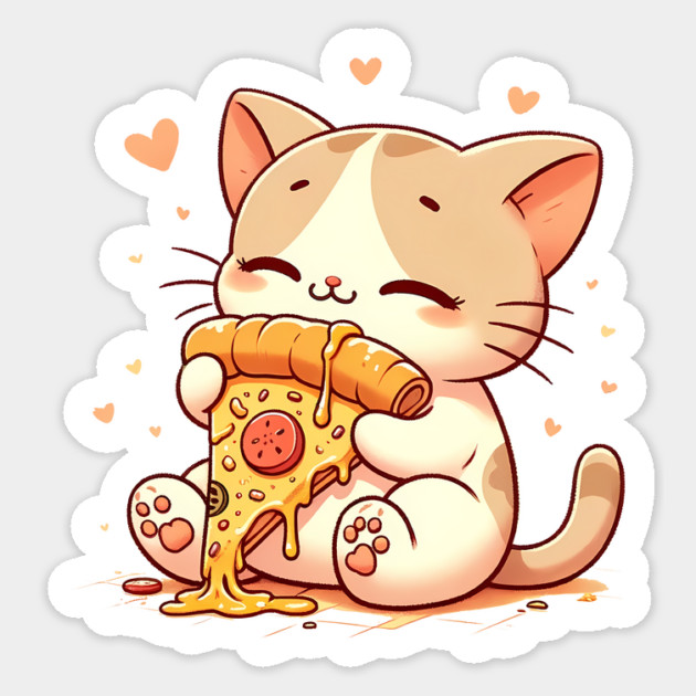 Cute kawaii Eating Pizza, Funny Pizza lover Sticker by logiamerch