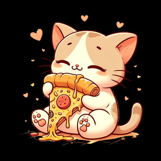 Cute kawaii Eating Pizza, Funny Pizza lover by logiamerch