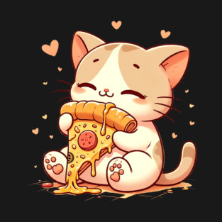 Cute kawaii Eating Pizza, Funny Pizza lover T-Shirt