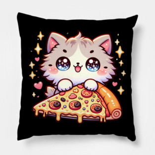 Cute kawaii with Pizza, Funny Pizza lover Pillow