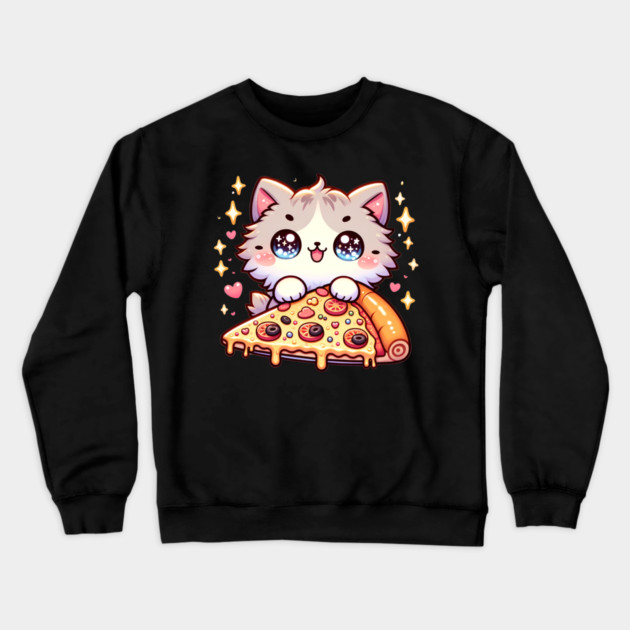 Cute kawaii with Pizza, Funny Pizza lover Crewneck Sweatshirt by logiamerch
