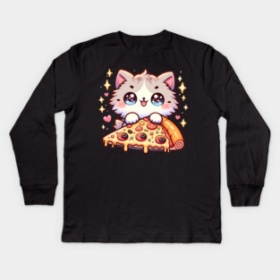 Cute kawaii with Pizza, Funny Pizza lover Kids Long Sleeve T-Shirt