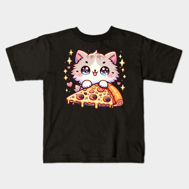 Cute kawaii with Pizza, Funny Pizza lover Kids T-Shirt by logiamerch