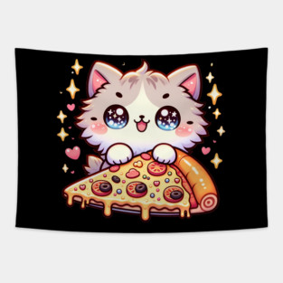 Cute kawaii with Pizza, Funny Pizza lover Tapestry