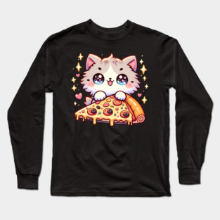 Cute kawaii with Pizza, Funny Pizza lover Long Sleeve T-Shirt