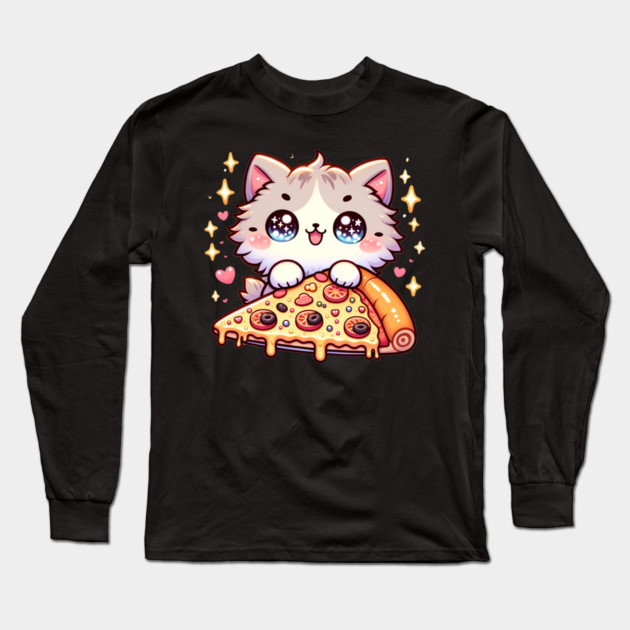 Cute kawaii with Pizza, Funny Pizza lover Long Sleeve T-Shirt by logiamerch