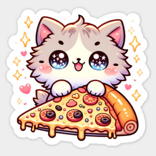 Cute kawaii with Pizza, Funny Pizza lover Sticker