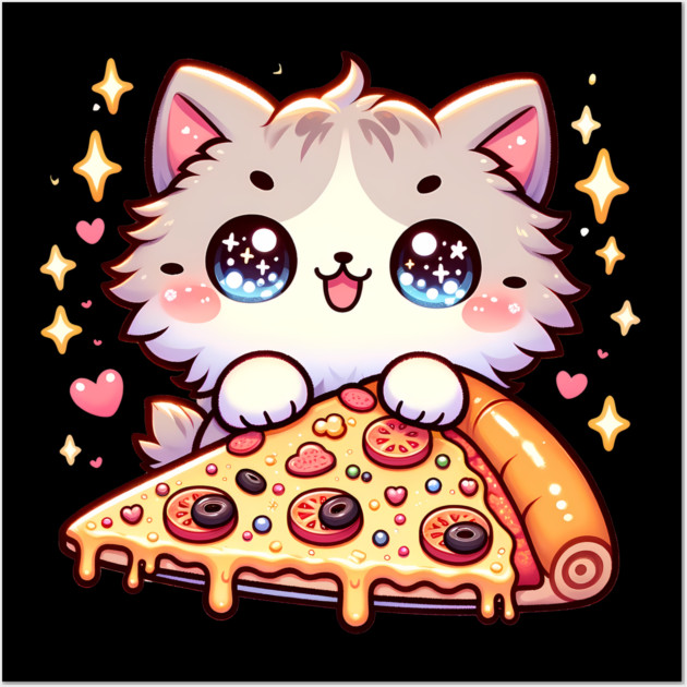Cute kawaii with Pizza, Funny Pizza lover Wall Art by logiamerch