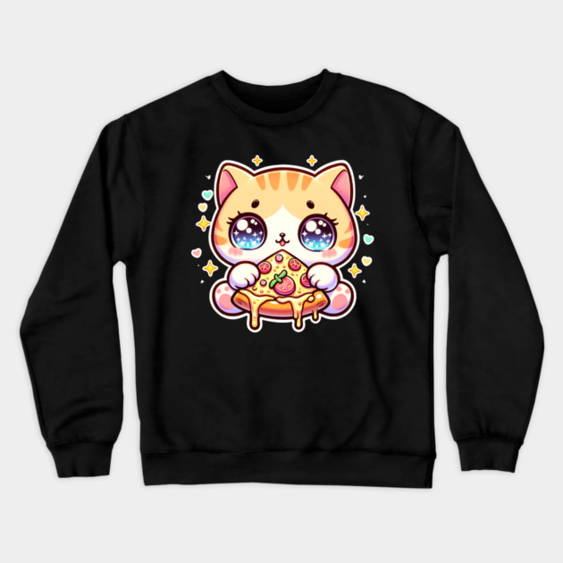 Cute kawaii with Pizza, Funny Pizza lover Crewneck Sweatshirt by logiamerch