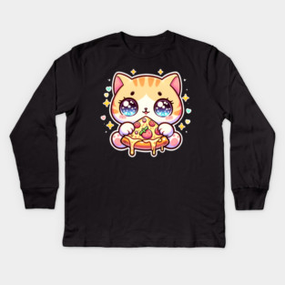 Cute kawaii with Pizza, Funny Pizza lover Kids Long Sleeve T-Shirt
