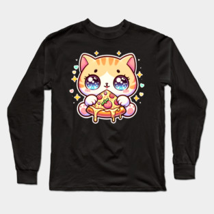 Cute kawaii with Pizza, Funny Pizza lover Long Sleeve T-Shirt