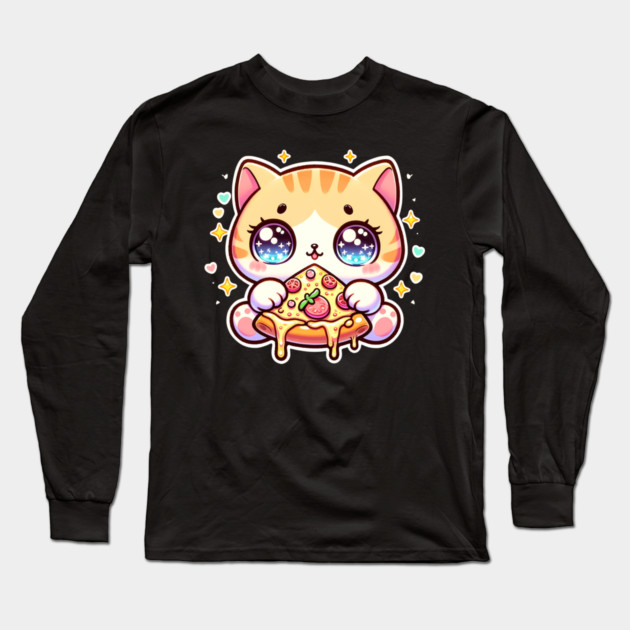 Cute kawaii with Pizza, Funny Pizza lover Long Sleeve T-Shirt by logiamerch