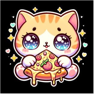 Cute kawaii with Pizza, Funny Pizza lover Posters and Art