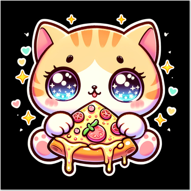 Cute kawaii with Pizza, Funny Pizza lover Wall Art by logiamerch