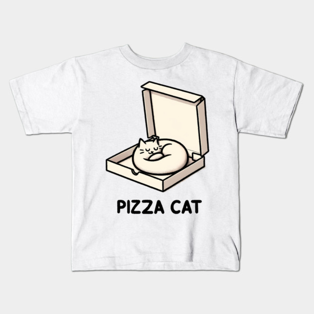 Funny Cute Cat Sleeping inside Pizza Box Kids T-Shirt by logiamerch