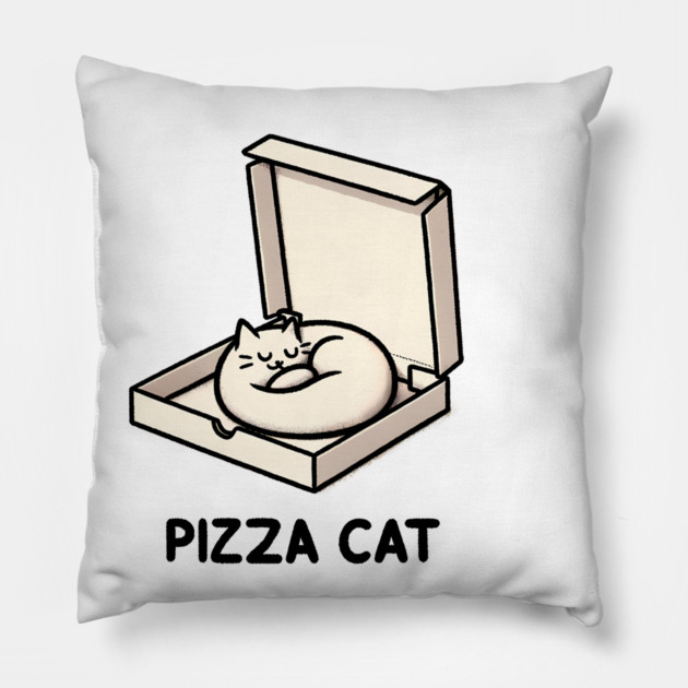 Funny Cute Cat Sleeping inside Pizza Box Pillow by logiamerch
