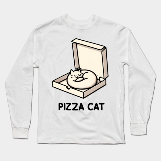 Funny Cute Cat Sleeping inside Pizza Box Long Sleeve T-Shirt by logiamerch