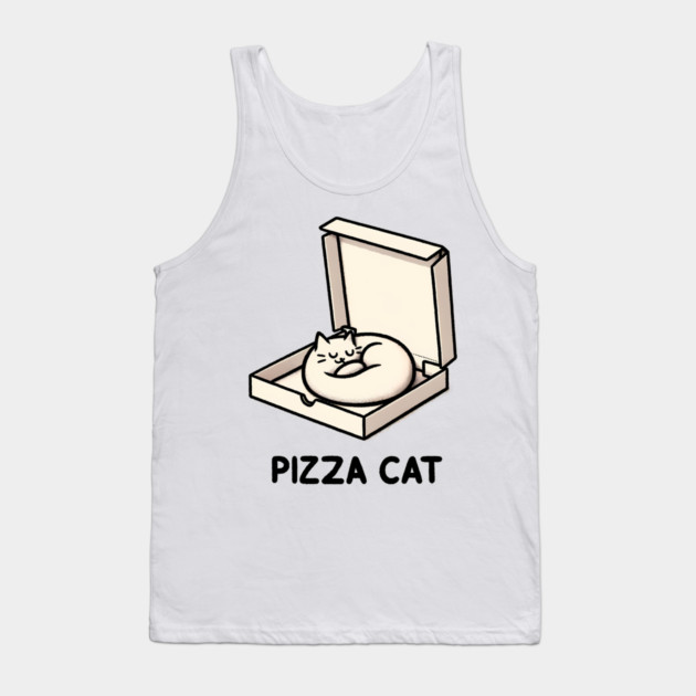 Funny Cute Cat Sleeping inside Pizza Box Tank Top by logiamerch