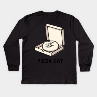Funny Cute Cat Sleeping inside Pizza Box Kids Long Sleeve T-Shirt