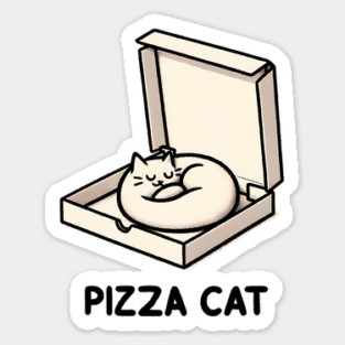 Funny Cute Cat Sleeping inside Pizza Box Sticker