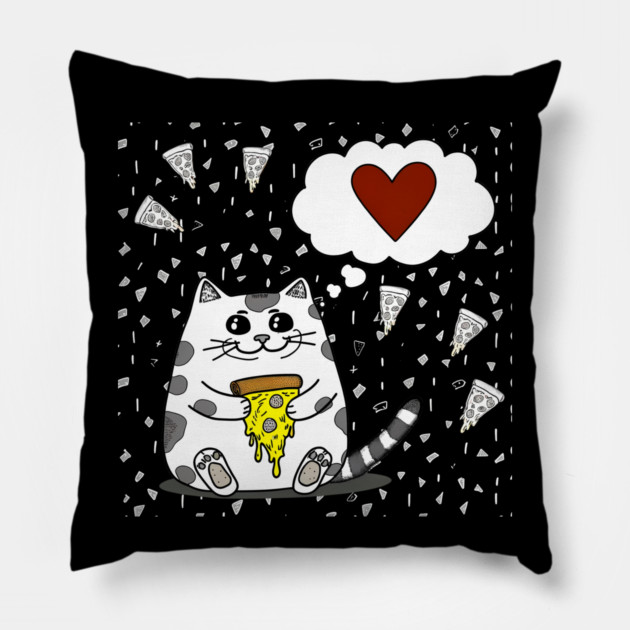 Funny Cat Loving Pizza Pillow by logiamerch