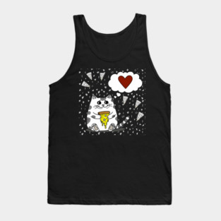 Funny Cat Loving Pizza Tank Top