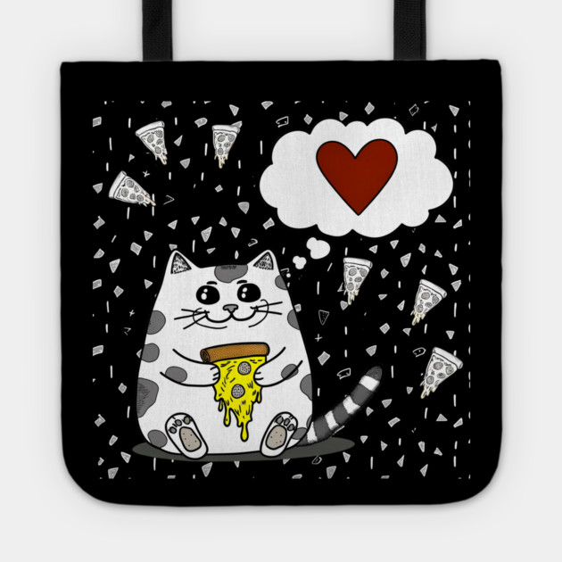 Funny Cat Loving Pizza Tote by logiamerch