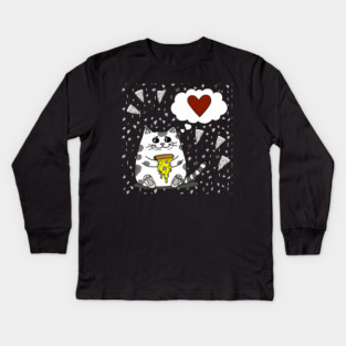 Funny Cat Loving Pizza Kids Long Sleeve T-Shirt