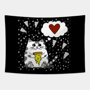Funny Cat Loving Pizza Tapestry