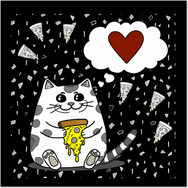 Funny Cat Loving Pizza Wall Art by logiamerch