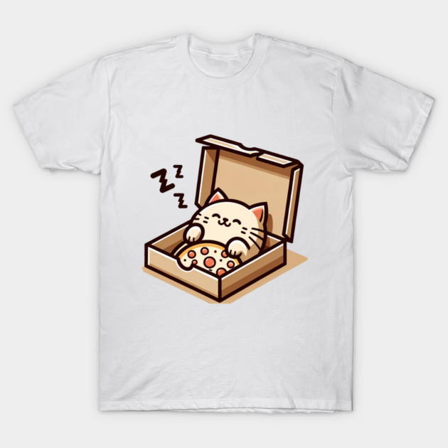 Cute Cat Sleeping inside Pizza Box T-Shirt by logiamerch
