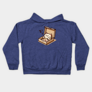Cute Cat Sleeping inside Pizza Box Kids Hoodie