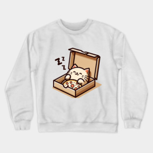 Cute Cat Sleeping inside Pizza Box Crewneck Sweatshirt