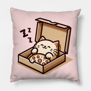 Cute Cat Sleeping inside Pizza Box Pillow