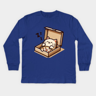 Cute Cat Sleeping inside Pizza Box Kids Long Sleeve T-Shirt