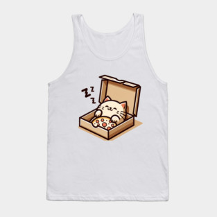 Cute Cat Sleeping inside Pizza Box Tank Top