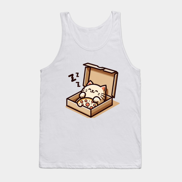 Cute Cat Sleeping inside Pizza Box Tank Top by logiamerch