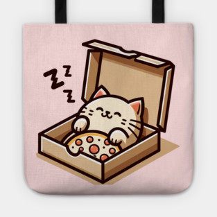 Cute Cat Sleeping inside Pizza Box Tote