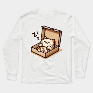 Cute Cat Sleeping inside Pizza Box Long Sleeve T-Shirt