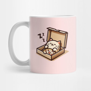 Cute Cat Sleeping inside Pizza Box Mug
