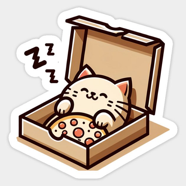 Cute Cat Sleeping inside Pizza Box Sticker by logiamerch