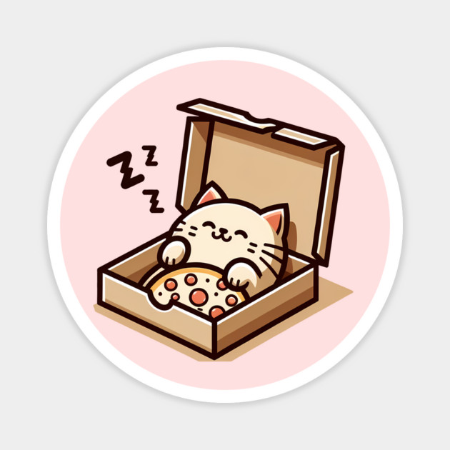 Cute Cat Sleeping inside Pizza Box Magnet by logiamerch