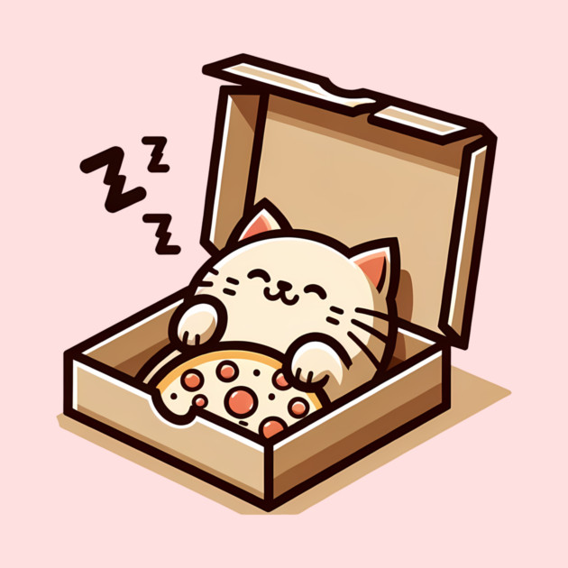 Cute Cat Sleeping inside Pizza Box by logiamerch