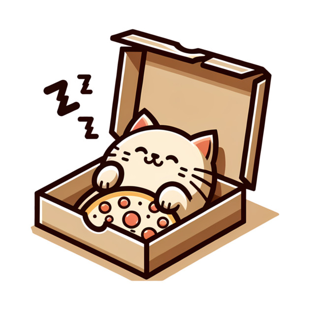 Cute Cat Sleeping inside Pizza Box by logiamerch
