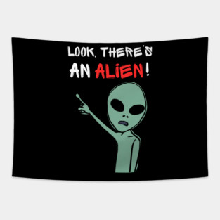 Look There’s An Alien Funny UFO Meme Tapestry