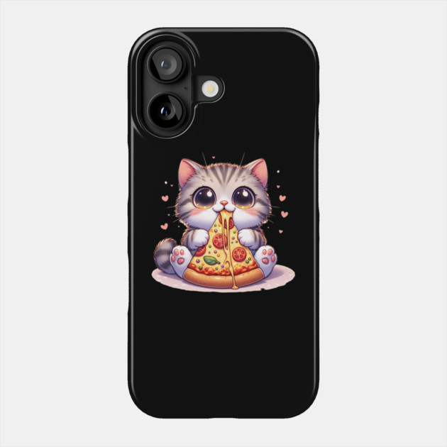 Kawaii Cat eating a slice of Pizza Phone Case by logiamerch