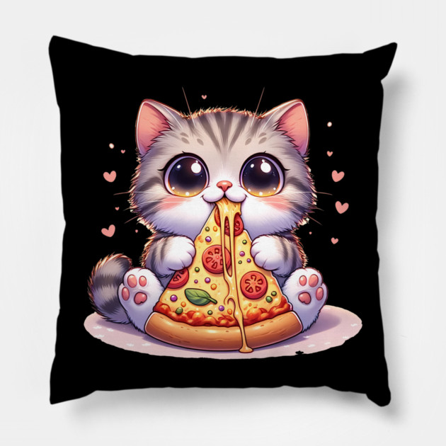 Kawaii Cat eating a slice of Pizza Pillow by logiamerch