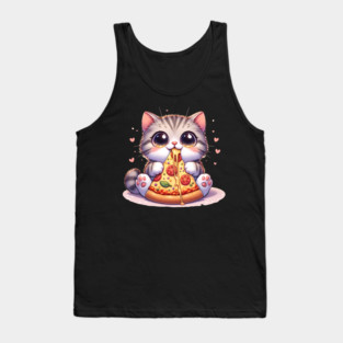 Kawaii Cat eating a slice of Pizza Tank Top