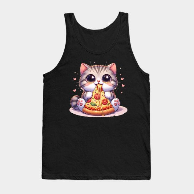 Kawaii Cat eating a slice of Pizza Tank Top by logiamerch